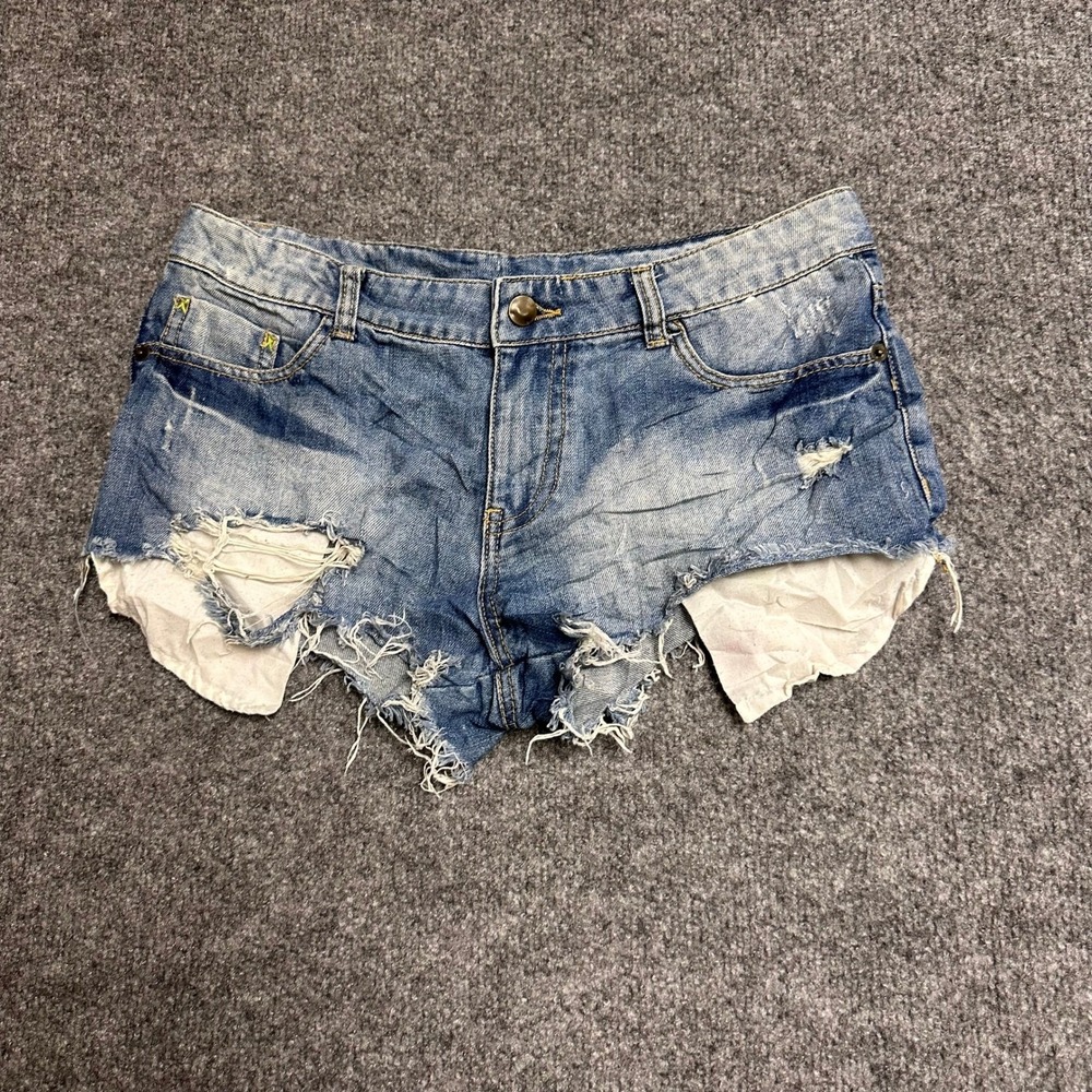 Denim Co Shorts Womens Size 6 Blue Distressed Ripped Raw Hem Low Rise Denim